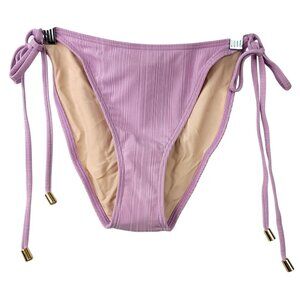 Minkpink Lilac Side-Tie Bikini Bottoms Large Stretchy Ribbed Nylon Swimwear